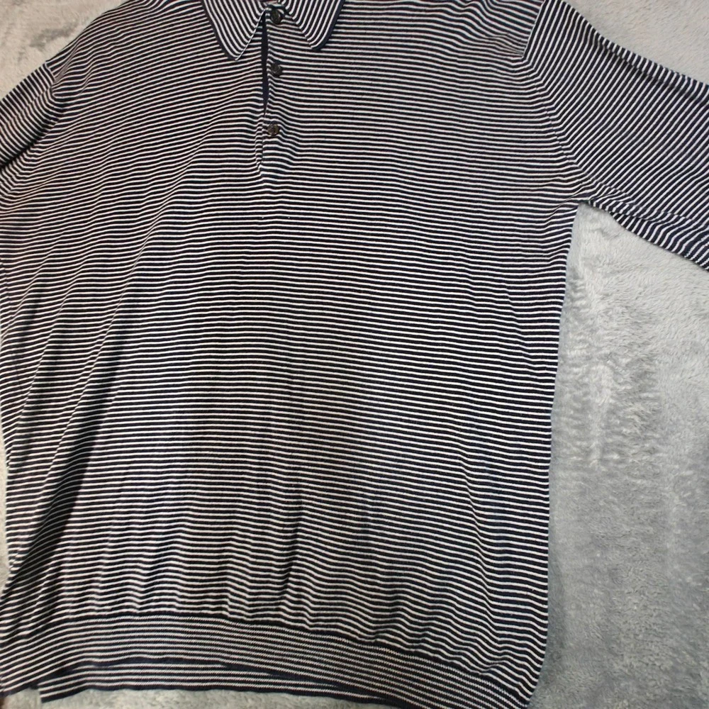 Vintage John Smedley Polo Shirt Mens XL Navy Blue White Striped Sea Island UK